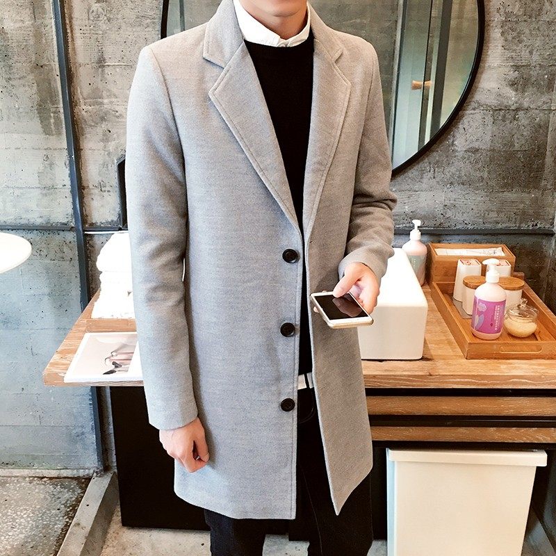 秋冬季中长款风衣男士q韩版修身型时尚外套毛呢子大衣青年潮流衣
