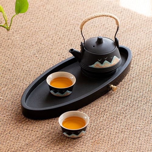 现代排水式轻奢乌金石新中式小A型干泡台新款茶海整块茶具小托盘