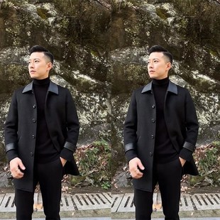翻领q气质轻熟商务绅士中长款 男士 内胆可拆卸风衣007 新品 2023冬季