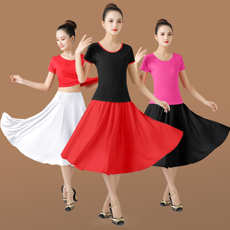 广场舞服装大妈跳舞套装中老年舞蹈短袖上衣半P身裙裙子夏演出服