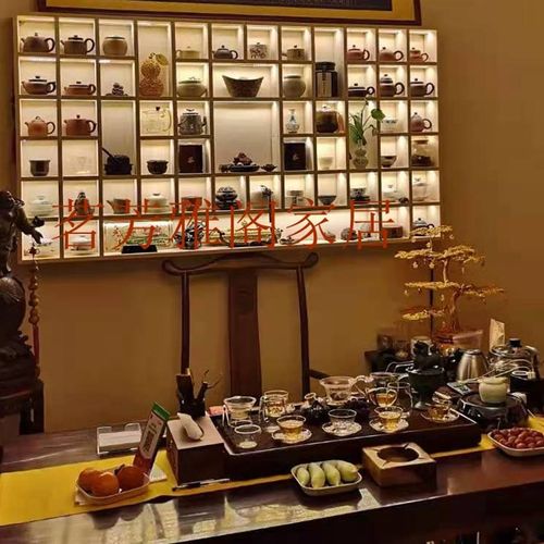 定做LED灯光实木格子架t茶壶展示架博古架多宝阁格子柜墙上木格子