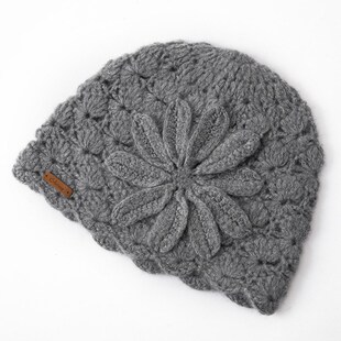 手工钩花帽子100纯山羊绒帽子女包头帽毛线帽时尚保暖镂空针织帽