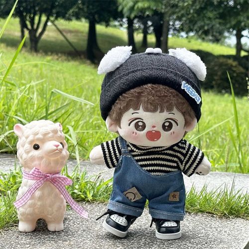 现货娃衣20cm棉花娃娃公仔衣服牛仔G背带裤子条纹短袖替换套装男