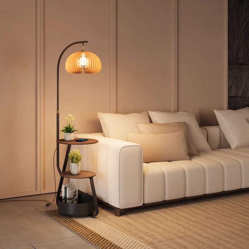 中古风落地灯客厅美式复古高级感卧室床头柜置物一体无线充台灯,家装灯饰光源,置物功能落地灯,淘宝优惠券,粉丝福利购,淘宝优惠卷