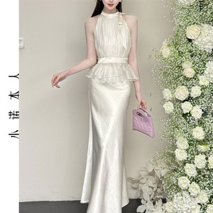 25766 蕾z丝拼接短上衣高腰鱼尾裙套装 小诺本人漏肩短衬衫 2025新款