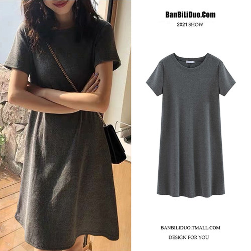 孕妇连衣裙2022夏装小个子短袖T恤裙子韩版大码时尚宽.松怀孕上衣