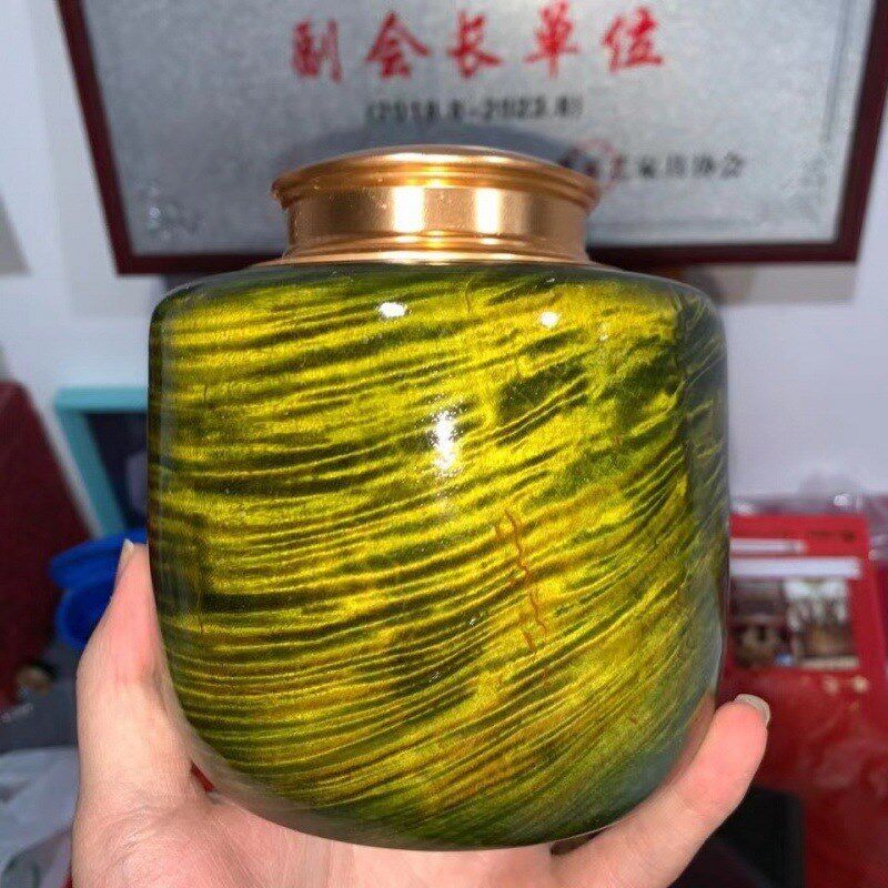 金丝楠阴沉水波纹素面茶叶罐双层铜盖密封罐整木掏空普洱茶罐摆件