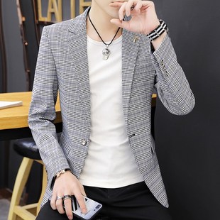 格子潮流修身 2022年休闲西装 上衣韩版 新款 西W服单西上衣外 男春装