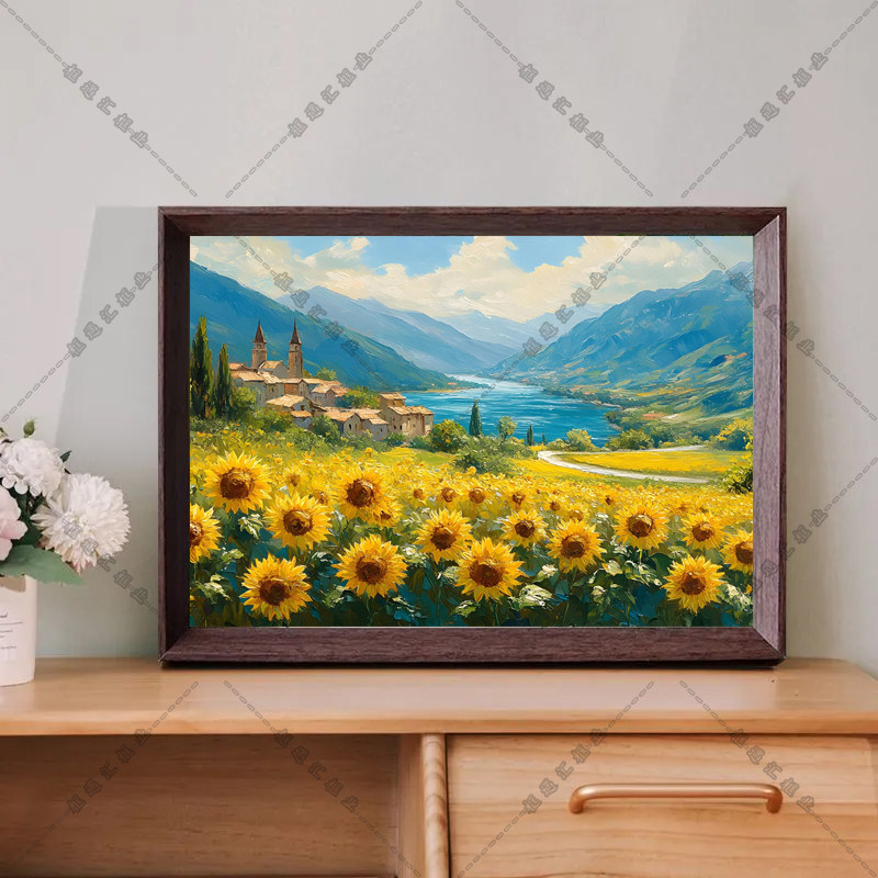 欧式木质相框田园风向日葵风景画框客厅装饰画摆台装饰画框