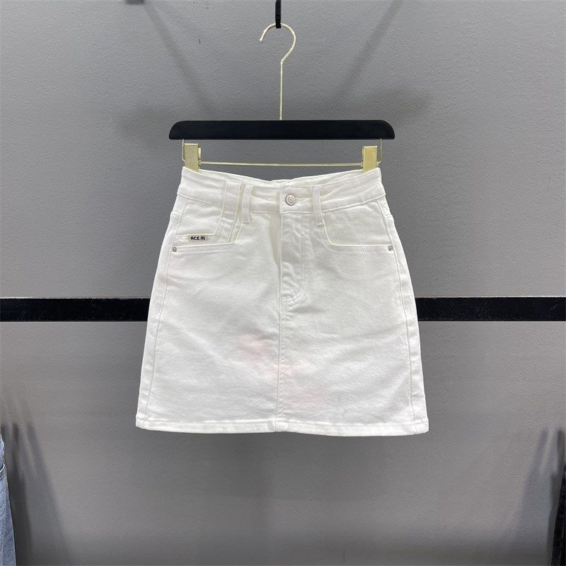 白色牛仔半身裙女2024夏新款高腰百搭弹力修身A字防走光包臀短裙