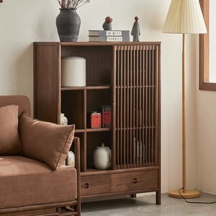 新中式实木博古架2025新款高端黑胡桃木多宝阁客厅储物柜展示架