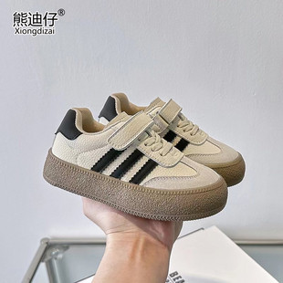 女童德训鞋2023秋冬新款防滑软底儿童真皮板鞋加绒二棉男童运动鞋