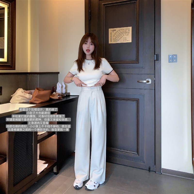 小小家 小个子小码棉麻直筒阔腿休闲裤25年新款高腰宽松长款裤子