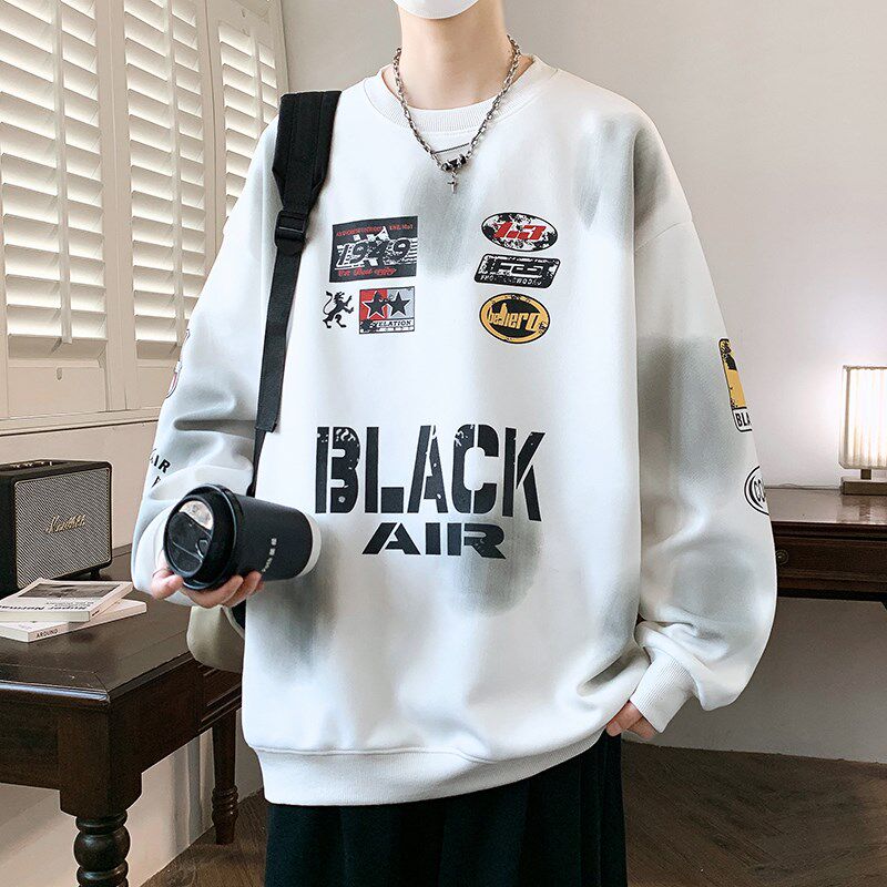 春秋季圆领卫衣男孩初中学生潮牌帅气青少年长袖t恤大童男装上衣