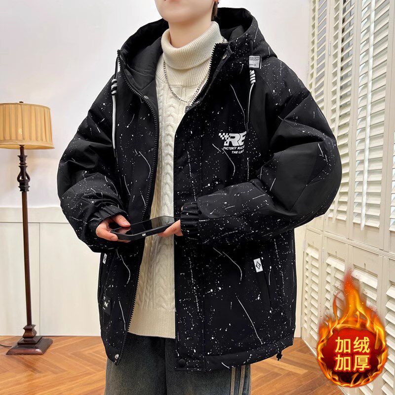 秋冬季加绒外套男孩13初高中学生加厚棉服15岁青少年大童夹克棉衣