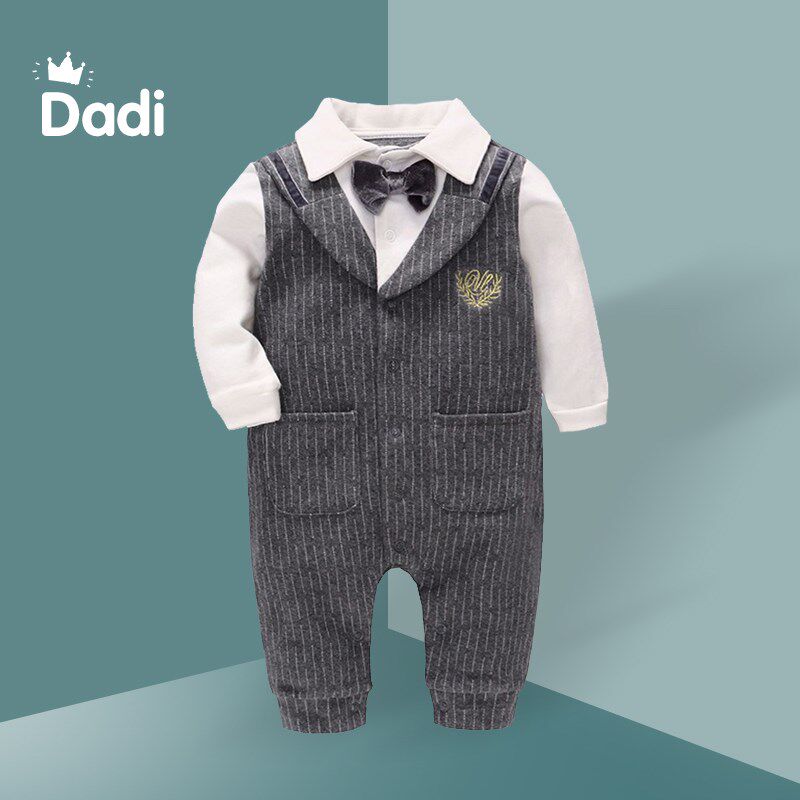 婴儿连体衣服春装男宝宝春秋纯棉一周岁礼服帅气哈衣爬服宴会拍照
