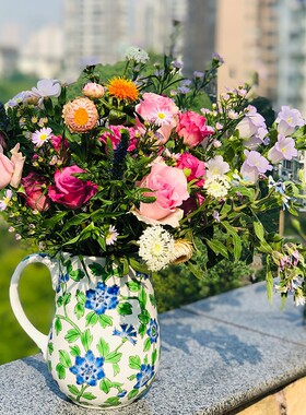 高两河纯手绘粉彩瓷器花瓶花器浇花器花插凉水杯桌面摆件插花送礼
