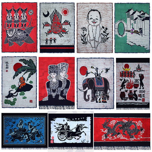 贵州苗族手工蜡染画壁挂70x90cm民俗风情系列蜡染布艺装饰画