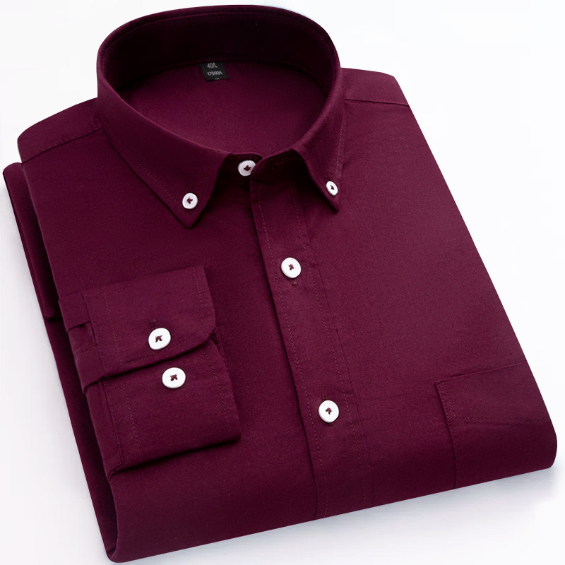 2024春季新款纯棉长袖衬衫男高级感商务休闲内搭打底男士红色衬衣