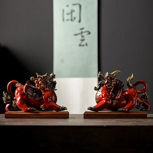 招财貔貅摆件陶瓷一对入住家居客厅镇宅玄关装 饰品办公桌乔迁礼品