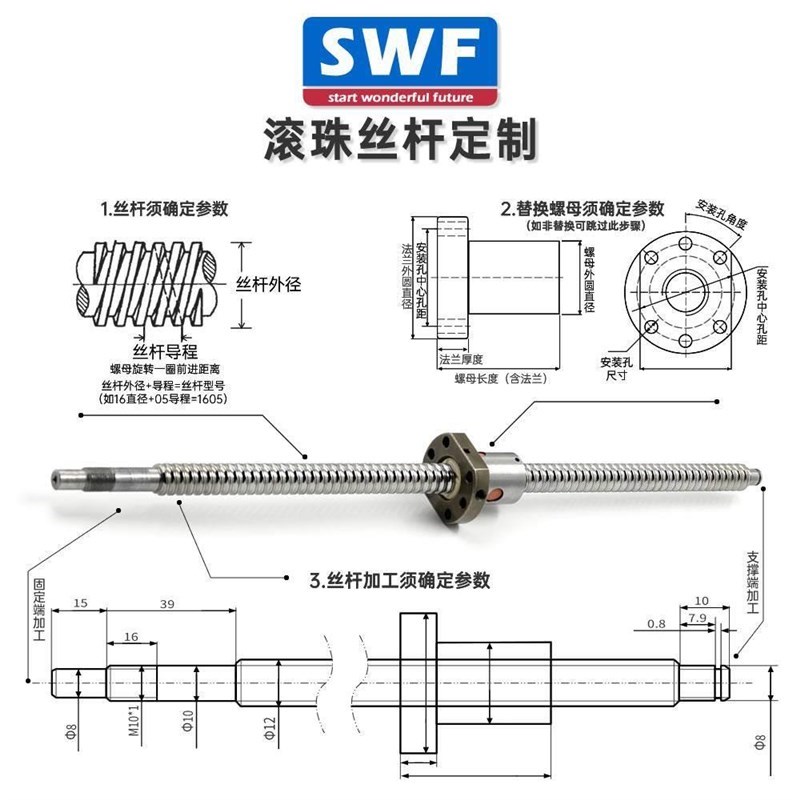 手摇滚珠丝杆手摇套件升降丝杠套装16B05手动2005螺母2510手摇螺