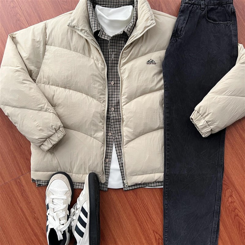 冬天棉衣外套加绒加厚一整套青少年保暖棉服套装搭配牛仔裤冬装男