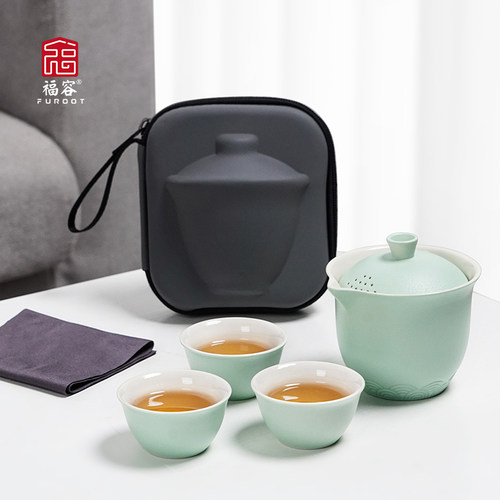 便携式旅游茶具套装一壶三杯旅行随身户外泡P茶简约个人专用粗陶