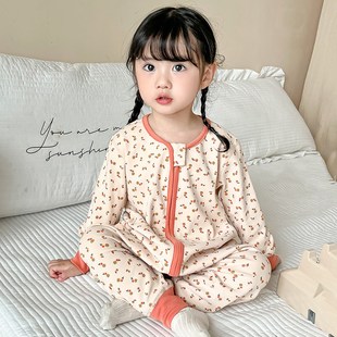 婴儿睡袋纯棉厚款秋冬季女儿童z护肚防踢被A类无骨男宝宝连体睡衣