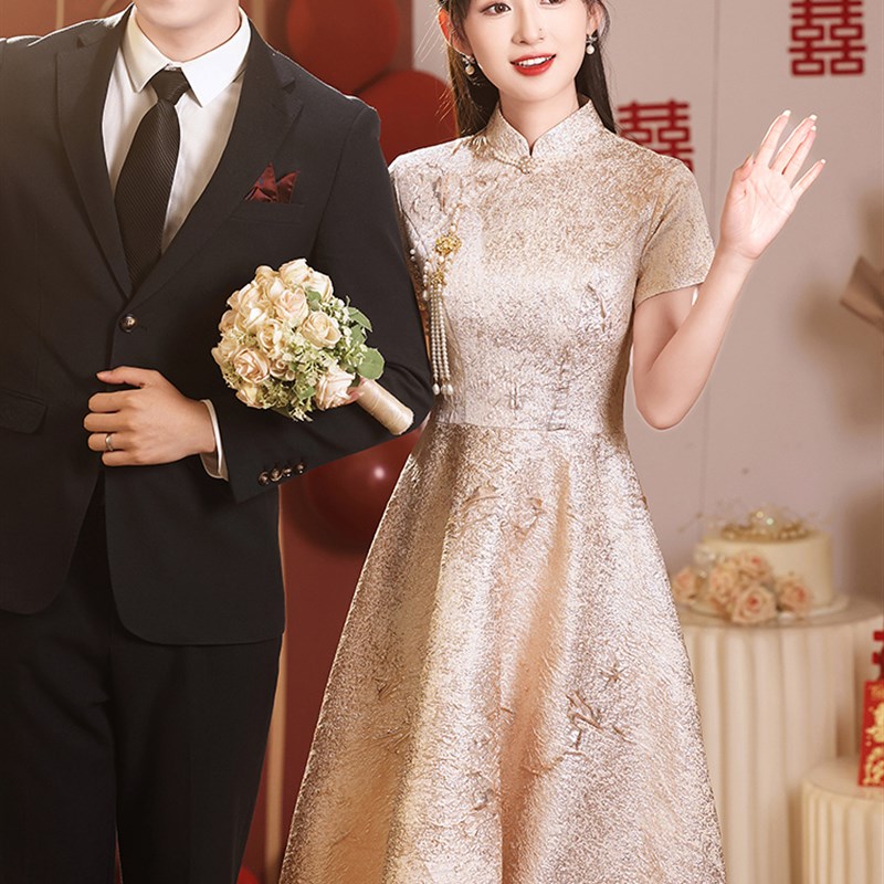 新中式敬酒服新娘高端轻奢小众回门订婚礼服连衣裙夏季平时可穿