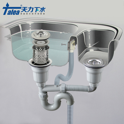 墨林厨房水槽配件提篮下水器双z槽 洗菜盆下水头水漏防臭下水管