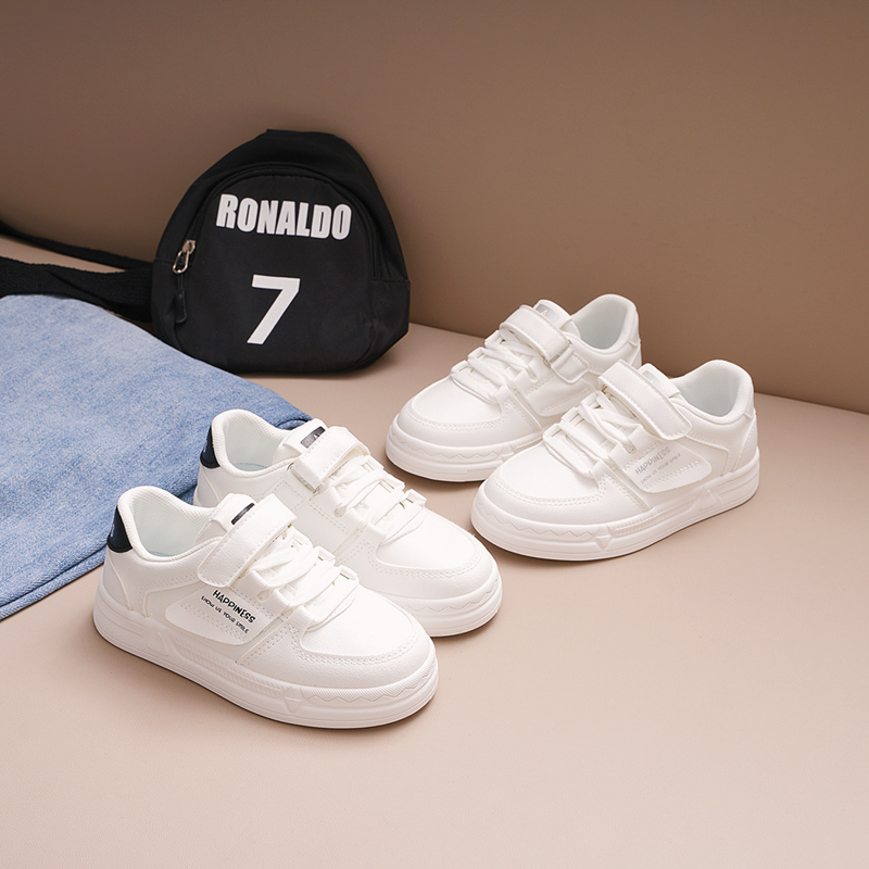 皮面儿童小白鞋女童板鞋2023秋季新款童鞋韩版男童白色百搭休闲鞋