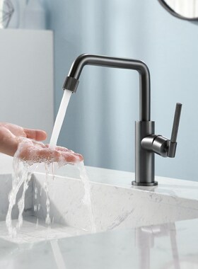 枪灰色可旋转水龙头l卫生间洗脸盆台盆龙头全铜冷热轻奢拉丝360度