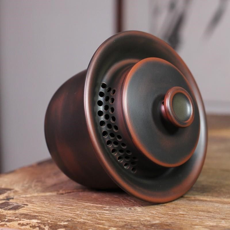 淳艺陶艺甘世荣手抓盖碗茶具200cc纯手工坭兴陶防烫壶手抓壶茶器