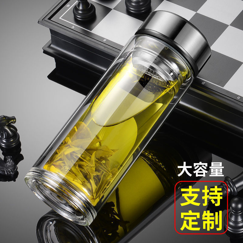 摔不烂钢化玻璃l耐摔高温硼硅双层玻璃杯保护套男士茶杯
