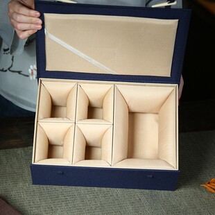 紫砂壶壶一壶两杯四杯六杯茶具包装盒陶瓷礼品蓝布装锦盒定制