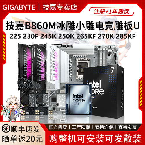 技嘉B860M冰雕小雕电竞雕搭225F 230F 245K 265KF 285KF主板U套装