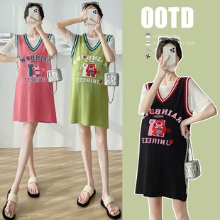 孕妇装夏装连衣裙两件套草莓熊时髦小个子2024新款孕妇Z裙夏季套