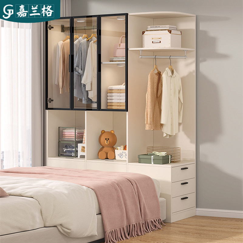 奶油风卧室床尾衣柜靠墙小户型主卧床尾夹缝柜收纳挂衣置物柜9F66,住宅家具,独立衣柜,淘宝优惠券,粉丝福利购,淘宝优惠卷