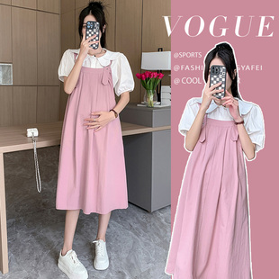 孕妇连衣裙夏季2023新s款外出小个子时尚夏款背带裙两件套夏装套