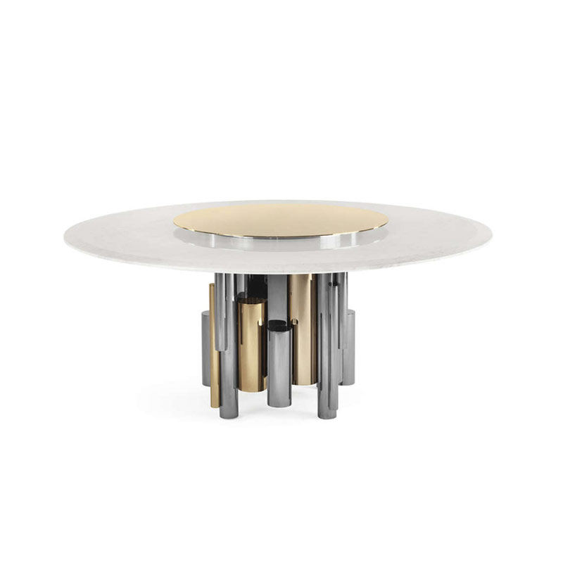 意式轻奢天然大理石圆桌高端定制不锈钢餐桌椅别墅大户型创意餐台,住宅家具,大理石餐桌,淘宝优惠券,粉丝福利购,淘宝优惠卷