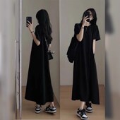 遮肚休闲长款 孕妇夏装 裙子 时尚 宽松圆领春夏款 连衣裙2024新款 韩版