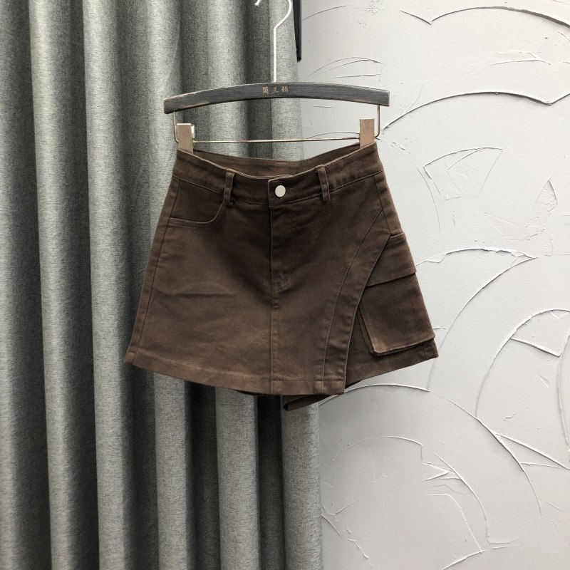 高腰假两件牛仔短裤裙女2024秋冬时尚小众设计感辣妹A字半身裙裤