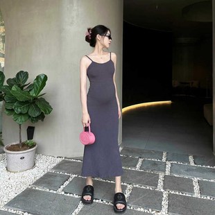 小个子孕妇装辣妹吊带连衣裙中长款夏显身材包Q臀紧身背心裙长裙