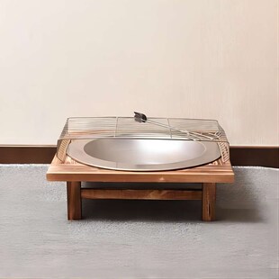 老式实木烤火架子正方形r烤火踩脚架围炉煮茶炭烤炉铁盆火炉烧烤