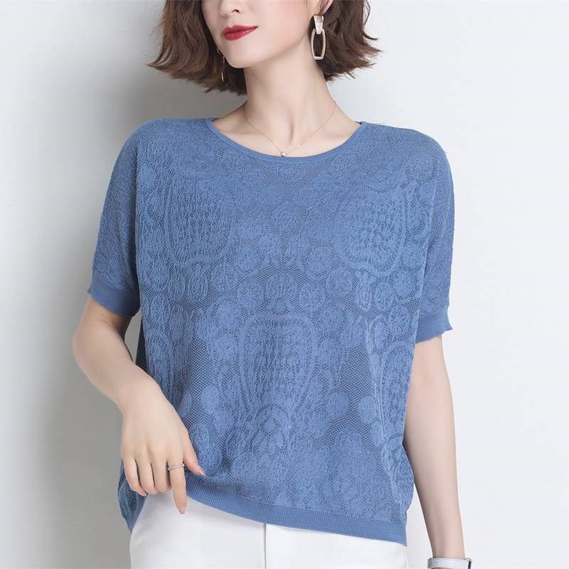 胖妈妈夏装2023新款短袖T恤中老年减龄大码冰丝针织衫女半袖上衣