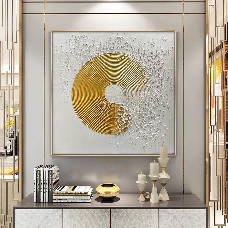 现代黑白风玄关装饰画手绘抽w象餐厅油画走廊过道挂画客厅金箔壁图片