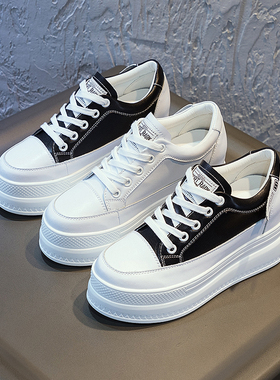 内增高小白鞋女20m21年秋冬新款真皮百搭加绒休闲厚底小个子女鞋