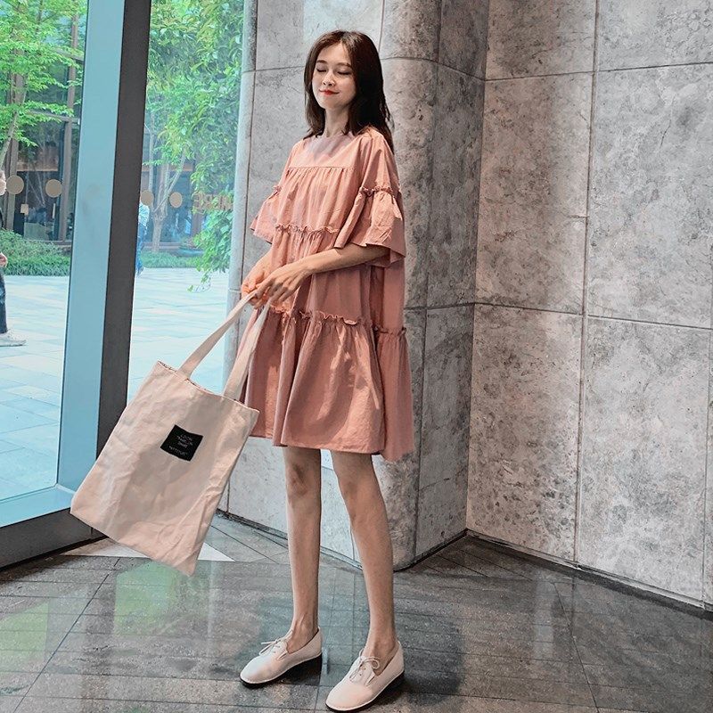 孕妇连衣裙夏装新款宽松中长款时尚网红款个性纯棉洋气辣妈裙子潮