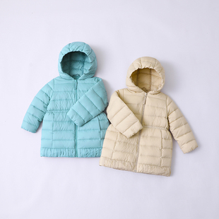 女童轻薄款羽绒服中长版小中童90绒保暖连帽婴儿羽绒外套外套2066