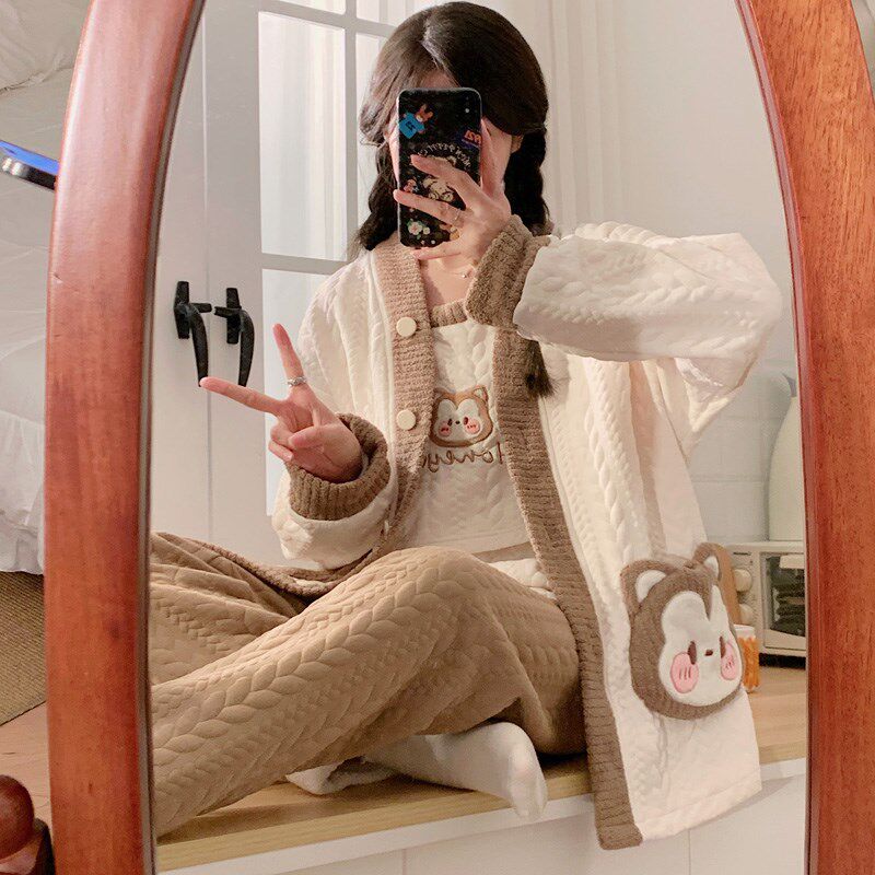 秋冬季空气棉月子服三件套纯棉产后孕妇睡衣冬Q款哺乳期产妇家居